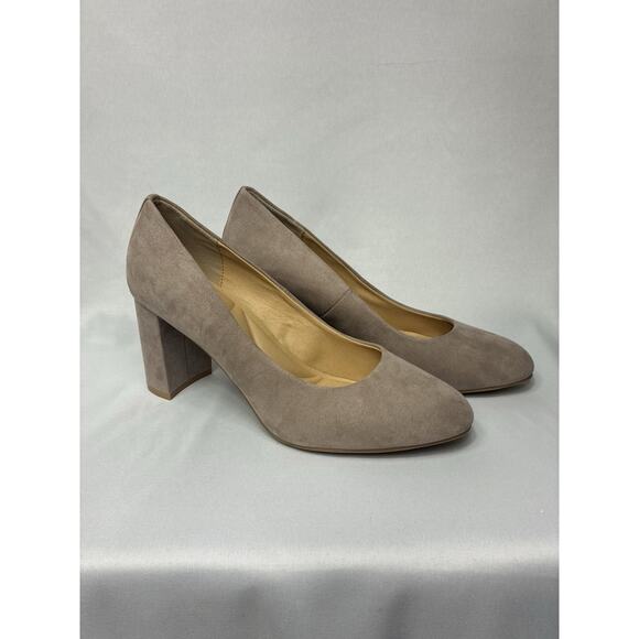 New CL by Laundry Taupe Suede Block Heel Pumps Comfort Cushion Size 10 - Picture 2 of 7
